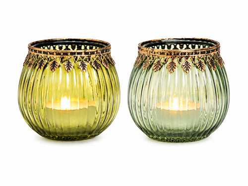 Windlicht glas grün gold - grün,